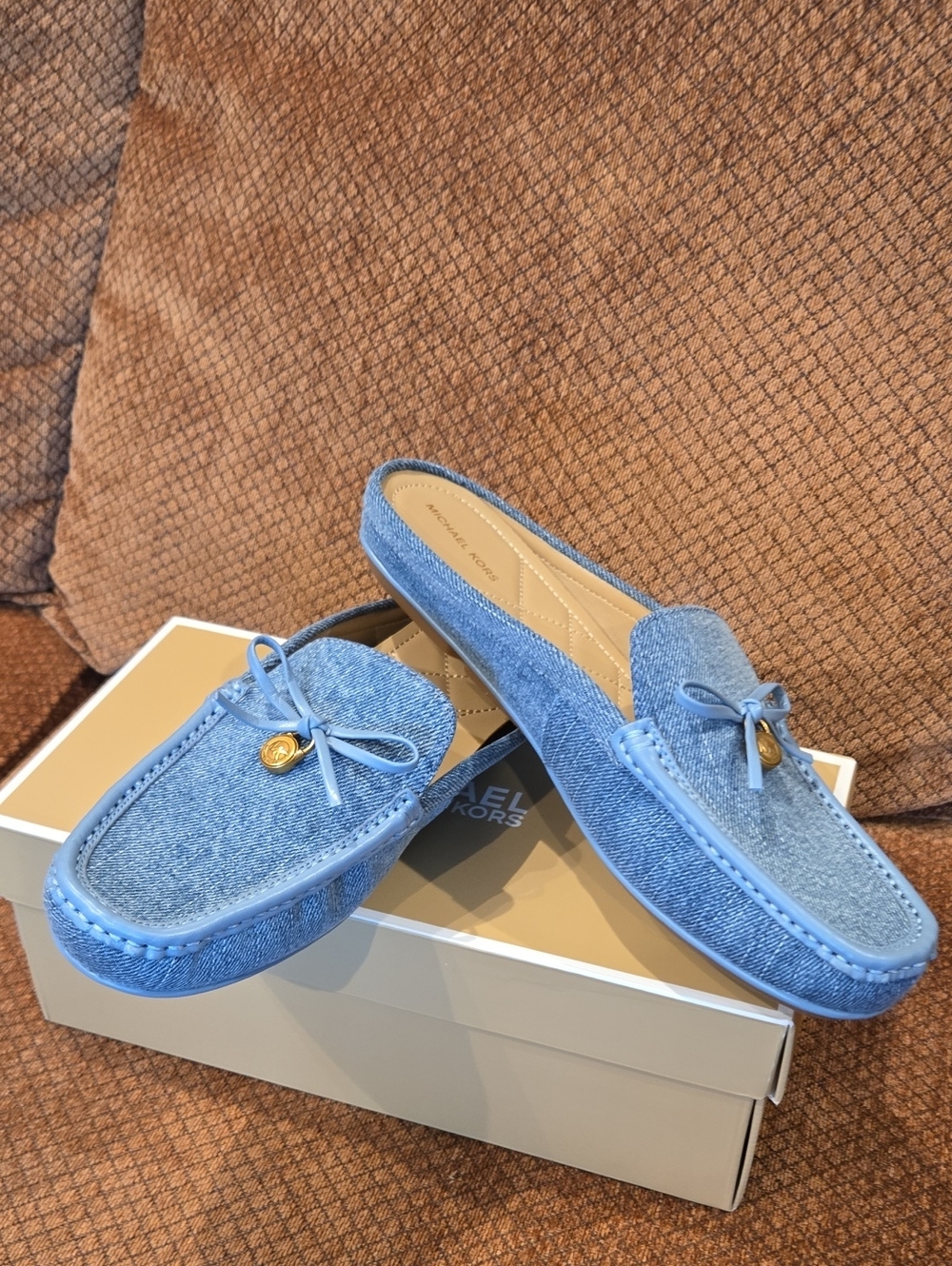 Michael Kors Greta Washed Denim Mule Loafers with Bow